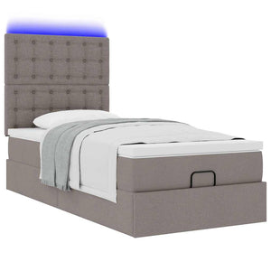 Οθωμανικό κρεβάτι με στρώμα & LEDs Taupe 100x200 cm Ύφασμα