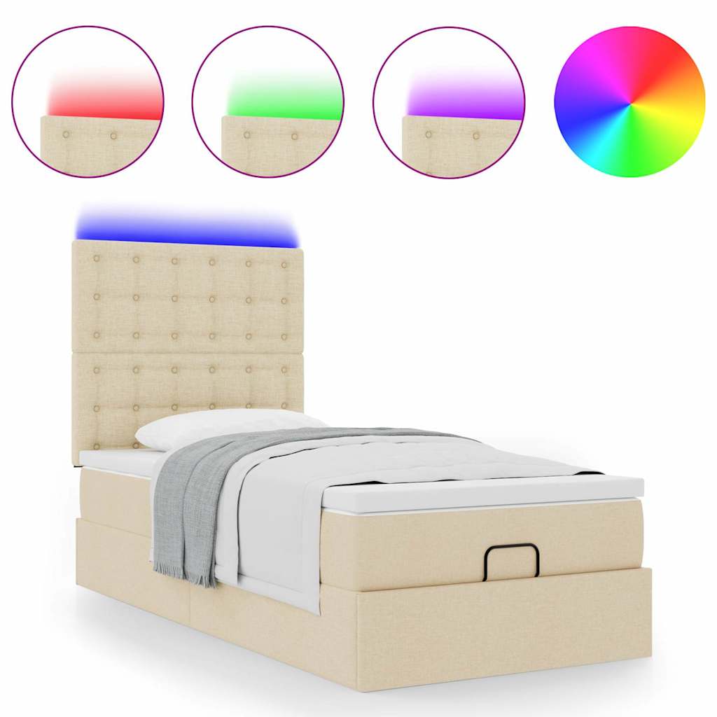 Οθωμανικό κρεβάτι με στρώμα & LEDs Cream 100x200 cm Ύφασμα