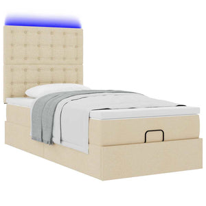 Οθωμανικό κρεβάτι με στρώμα & LEDs Cream 100x200 cm Ύφασμα