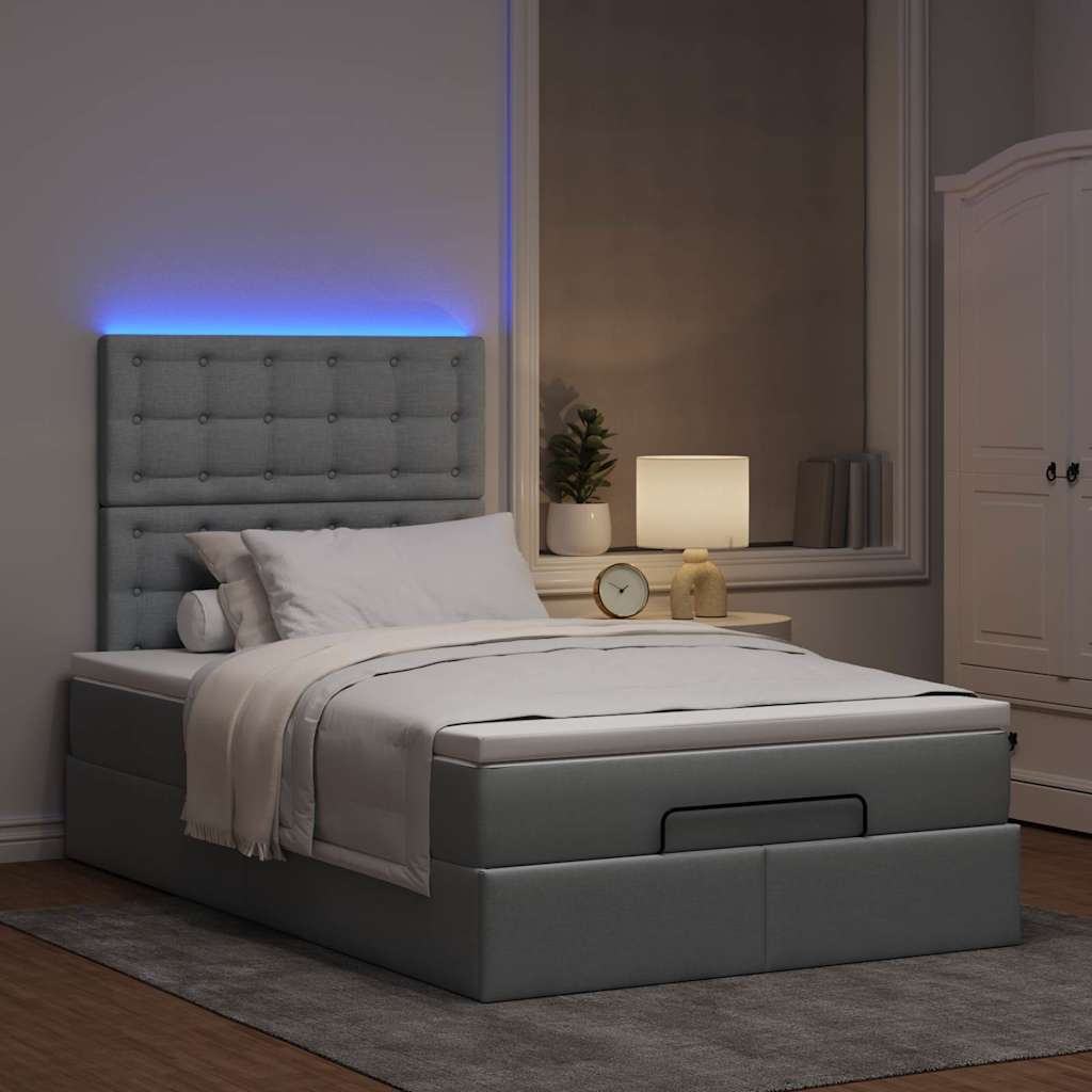 Οθωμανικό κρεβάτι με στρώμα & LEDs Ανοιχτό γκρι Ύφασμα - Pakobazaar