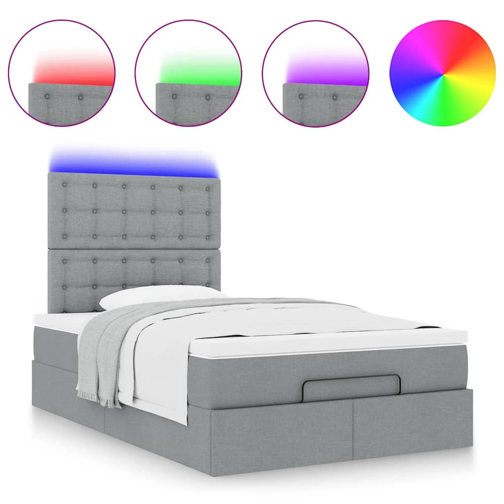 Οθωμανικό κρεβάτι με στρώμα & LEDs Ανοιχτό γκρι Ύφασμα - Pakobazaar