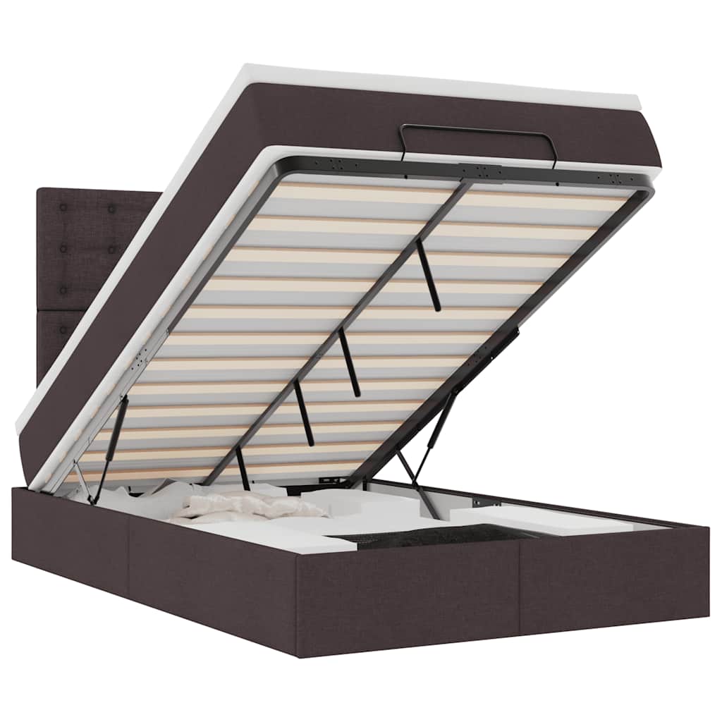 Οθωμανικό κρεβάτι με στρώμα & LEDs Σκούρο καφέ 120x190cm ύφασμα - Pakobazaar