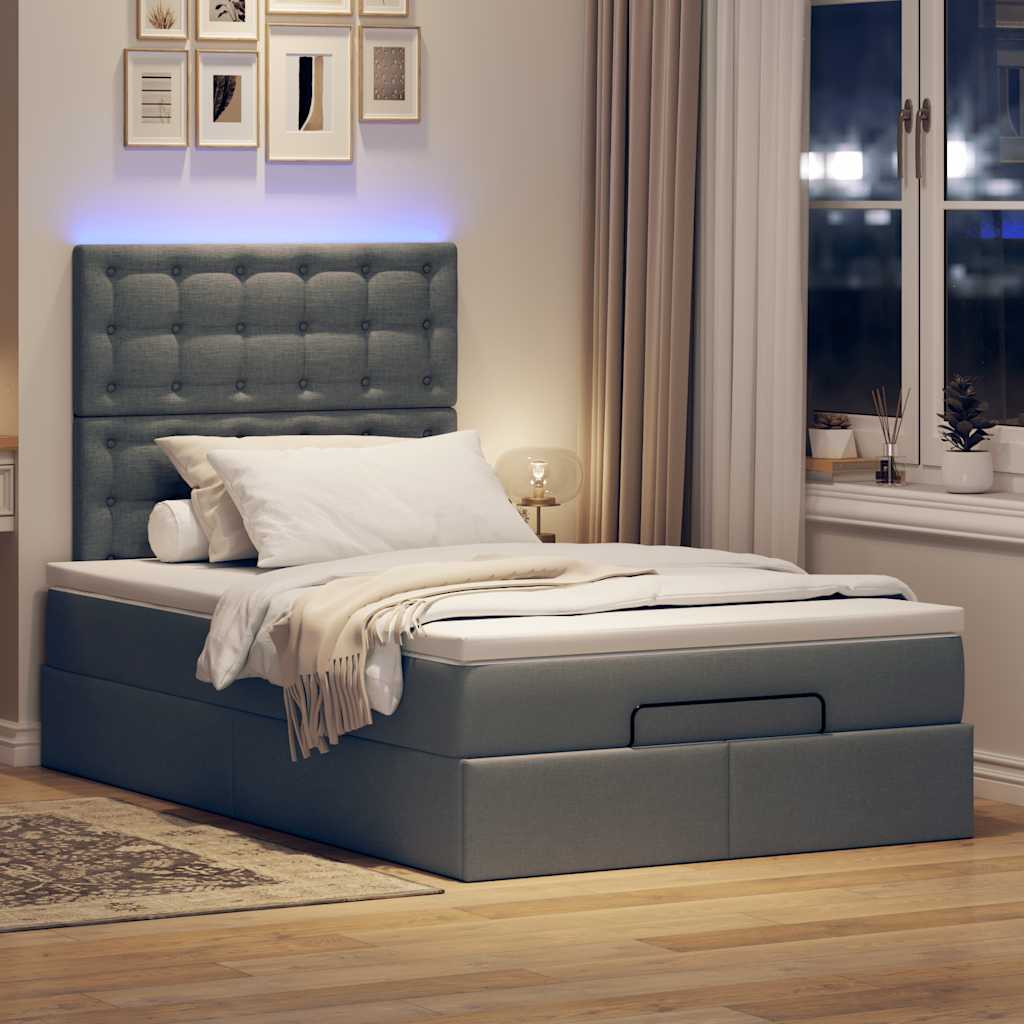 Οθωμανικό κρεβάτι με στρώμα & LEDs Σκούρο γκρι 120x200cm Ύφασμα - Pakobazaar