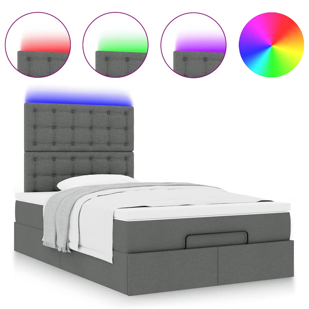 Οθωμανικό κρεβάτι με στρώμα & LEDs Σκούρο γκρι 120x200cm Ύφασμα - Pakobazaar