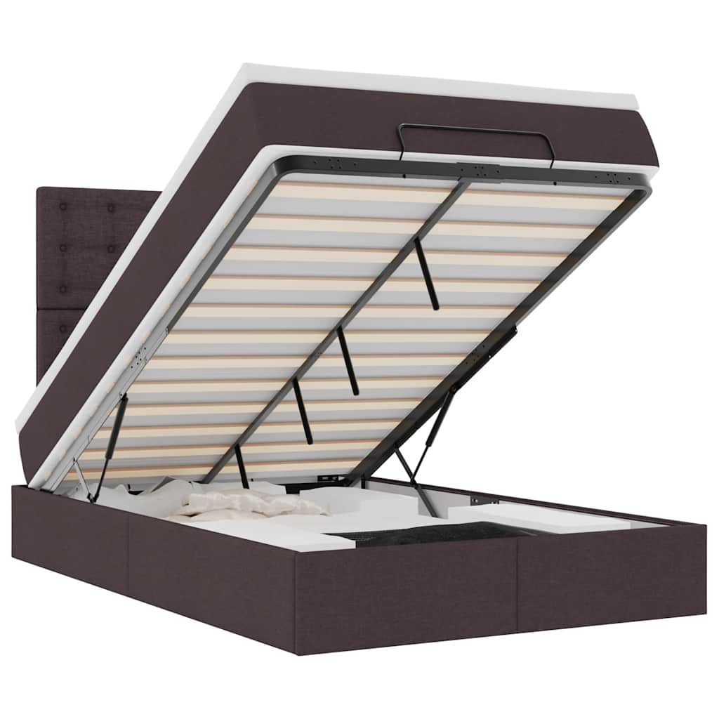 Οθωμανικό κρεβάτι με στρώμα & LEDs Σκούρο καφέ 120x200cm Ύφασμα - Pakobazaar