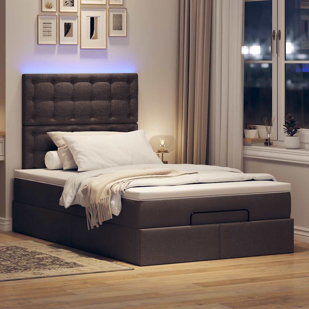 Οθωμανικό κρεβάτι με στρώμα & LEDs Σκούρο καφέ 120x200cm Ύφασμα - Pakobazaar