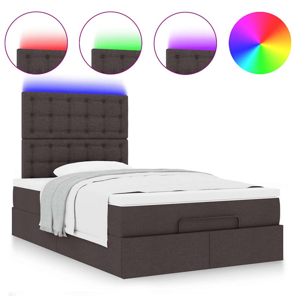 Οθωμανικό κρεβάτι με στρώμα & LEDs Σκούρο καφέ 120x200cm Ύφασμα - Pakobazaar