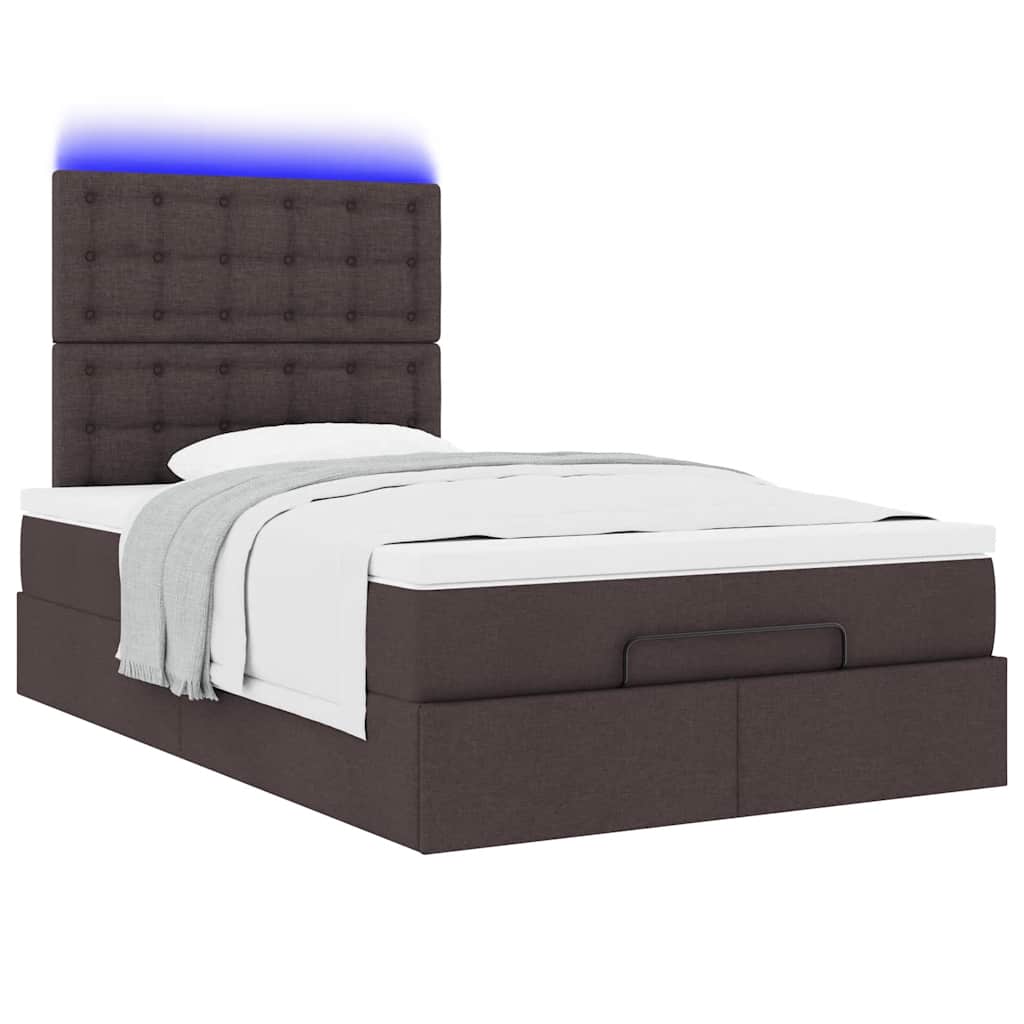 Οθωμανικό κρεβάτι με στρώμα & LEDs Σκούρο καφέ 120x200cm Ύφασμα - Pakobazaar