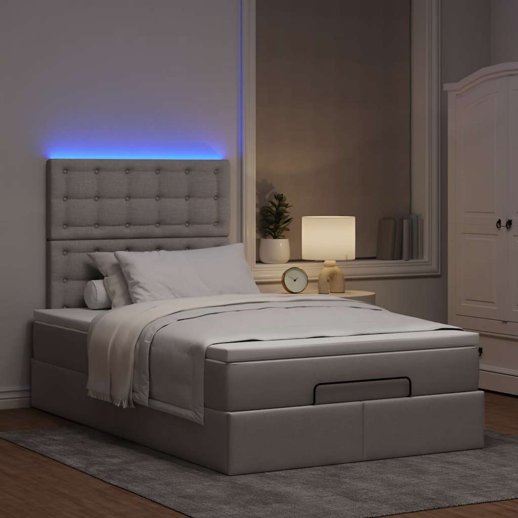 Οθωμανικό κρεβάτι με στρώμα & LEDs Taupe 120x200cm ύφασμα - Pakobazaar