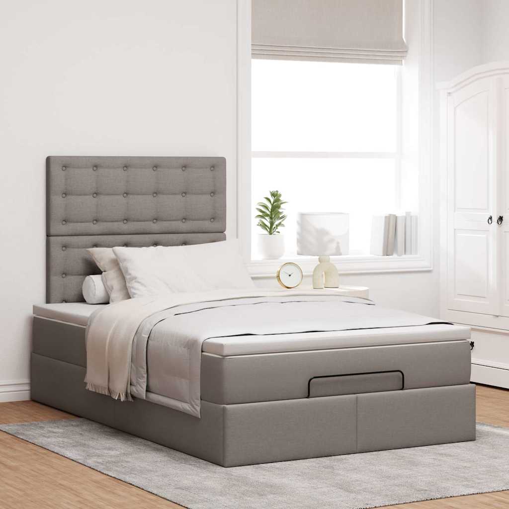 Οθωμανικό κρεβάτι με στρώμα & LEDs Taupe 120x200cm ύφασμα - Pakobazaar