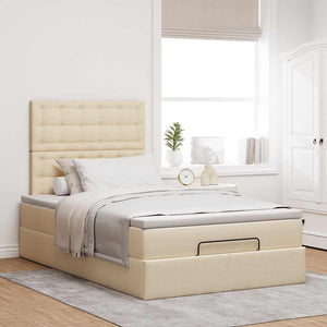 Οθωμανικό κρεβάτι με στρώμα & LEDs Cream 120x200cm ύφασμα - Pakobazaar