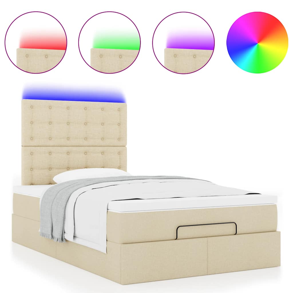 Οθωμανικό κρεβάτι με στρώμα & LEDs Cream 120x200cm ύφασμα - Pakobazaar
