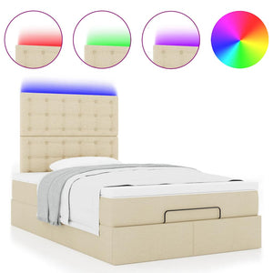 Οθωμανικό κρεβάτι με στρώμα & LEDs Cream 120x200cm ύφασμα - Pakobazaar