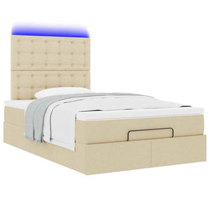 Οθωμανικό κρεβάτι με στρώμα & LEDs Cream 120x200cm ύφασμα - Pakobazaar