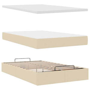 Οθωμανικό κρεβάτι με στρώμα & LEDs Cream 120x200cm ύφασμα - Pakobazaar