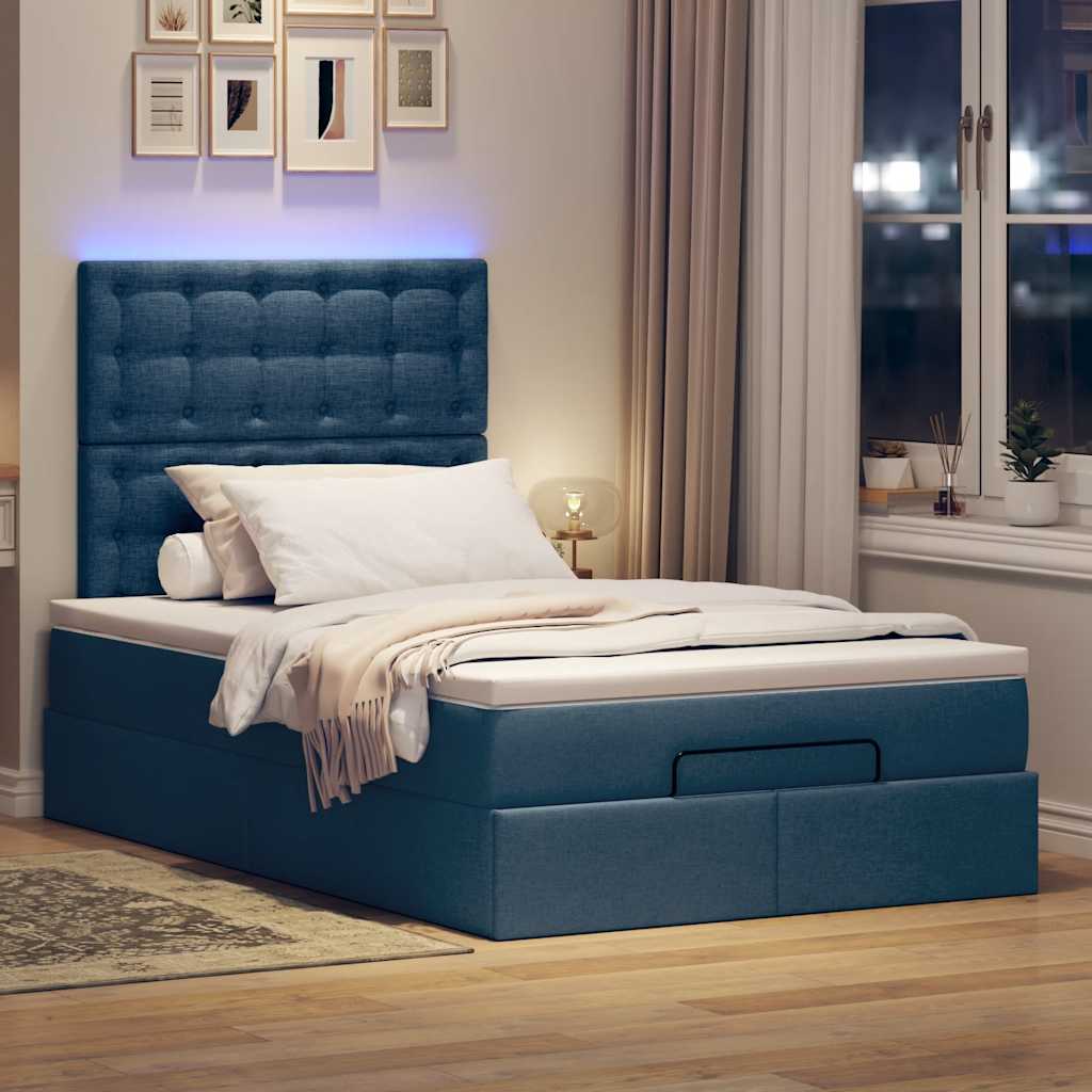 Οθωμανικό κρεβάτι με στρώμα & LEDs Μπλε 120x200 cm Ύφασμα - Pakobazaar