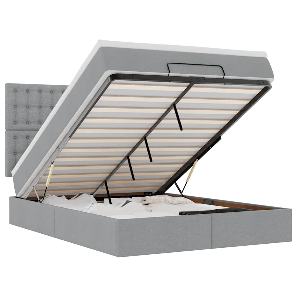 Οθωμανικό κρεβάτι με στρώμα&LEDs Ανοιχτό γκρι 140x190cm Ύφασμα - Pakobazaar