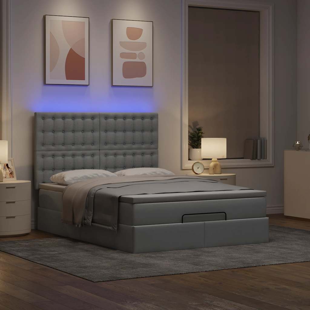 Οθωμανικό κρεβάτι με στρώμα&LEDs Ανοιχτό γκρι 140x190cm Ύφασμα - Pakobazaar