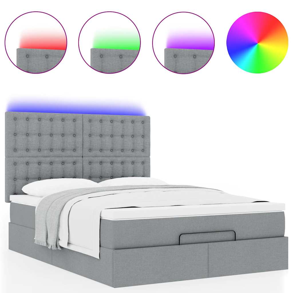 Οθωμανικό κρεβάτι με στρώμα&LEDs Ανοιχτό γκρι 140x190cm Ύφασμα - Pakobazaar