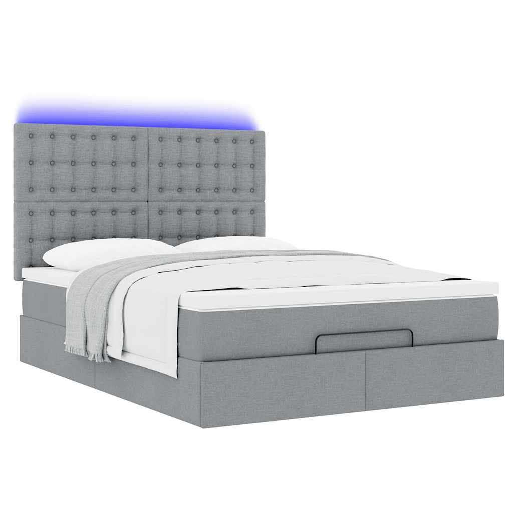Οθωμανικό κρεβάτι με στρώμα&LEDs Ανοιχτό γκρι 140x190cm Ύφασμα - Pakobazaar
