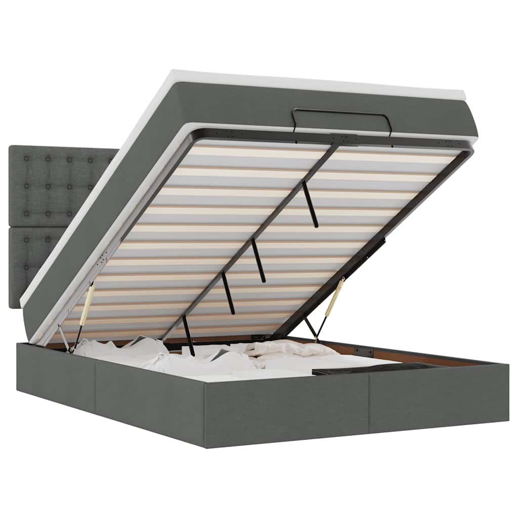 Οθωμανικό κρεβάτι με στρώμα & LEDs Σκούρο γκρι 140x190cm Ύφασμα - Pakobazaar