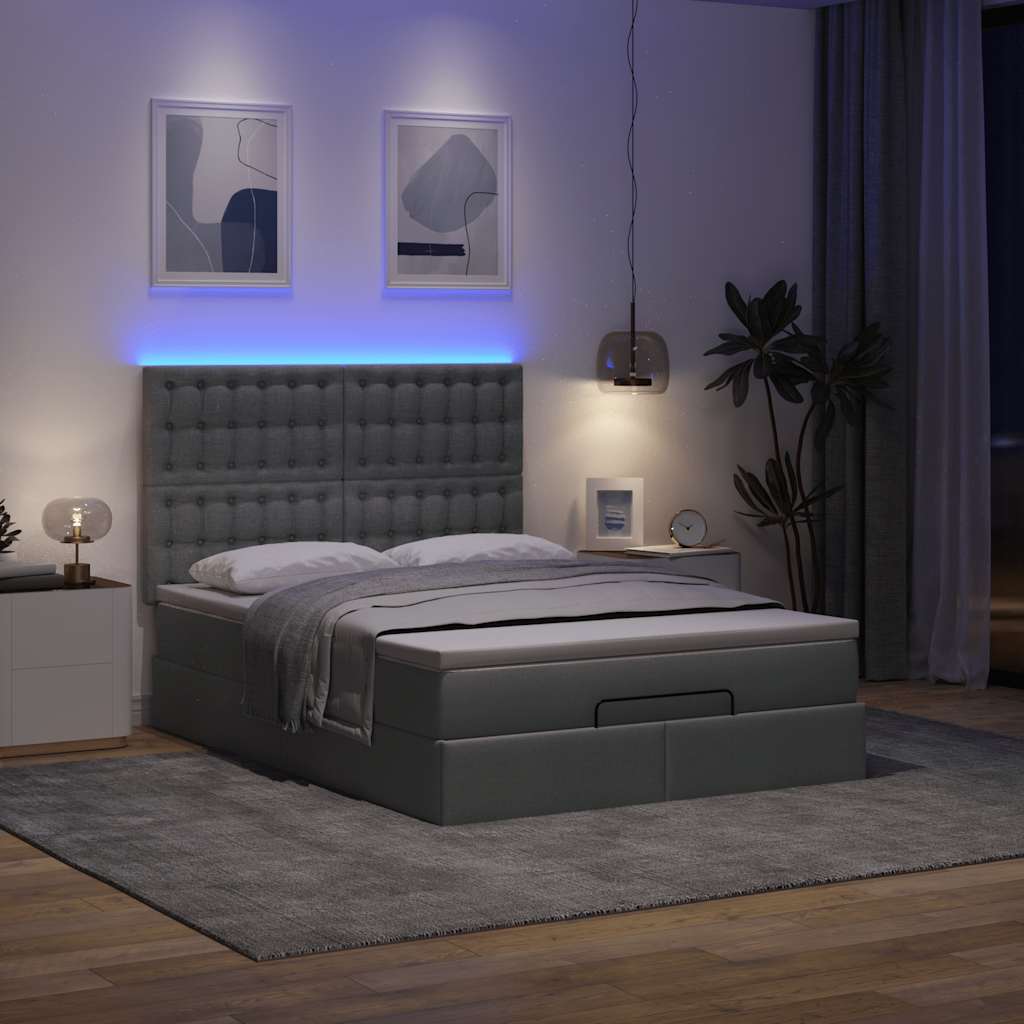 Οθωμανικό κρεβάτι με στρώμα & LEDs Σκούρο γκρι 140x190cm Ύφασμα - Pakobazaar