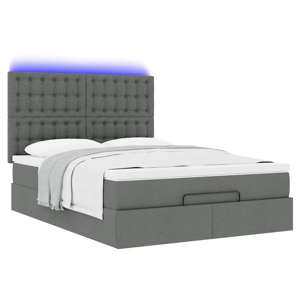 Οθωμανικό κρεβάτι με στρώμα & LEDs Σκούρο γκρι 140x190cm Ύφασμα - Pakobazaar