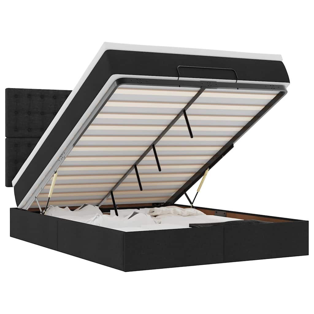 Οθωμανικό κρεβάτι με στρώμα & LEDs Μαύρο 140x190 cm Ύφασμα - Pakobazaar
