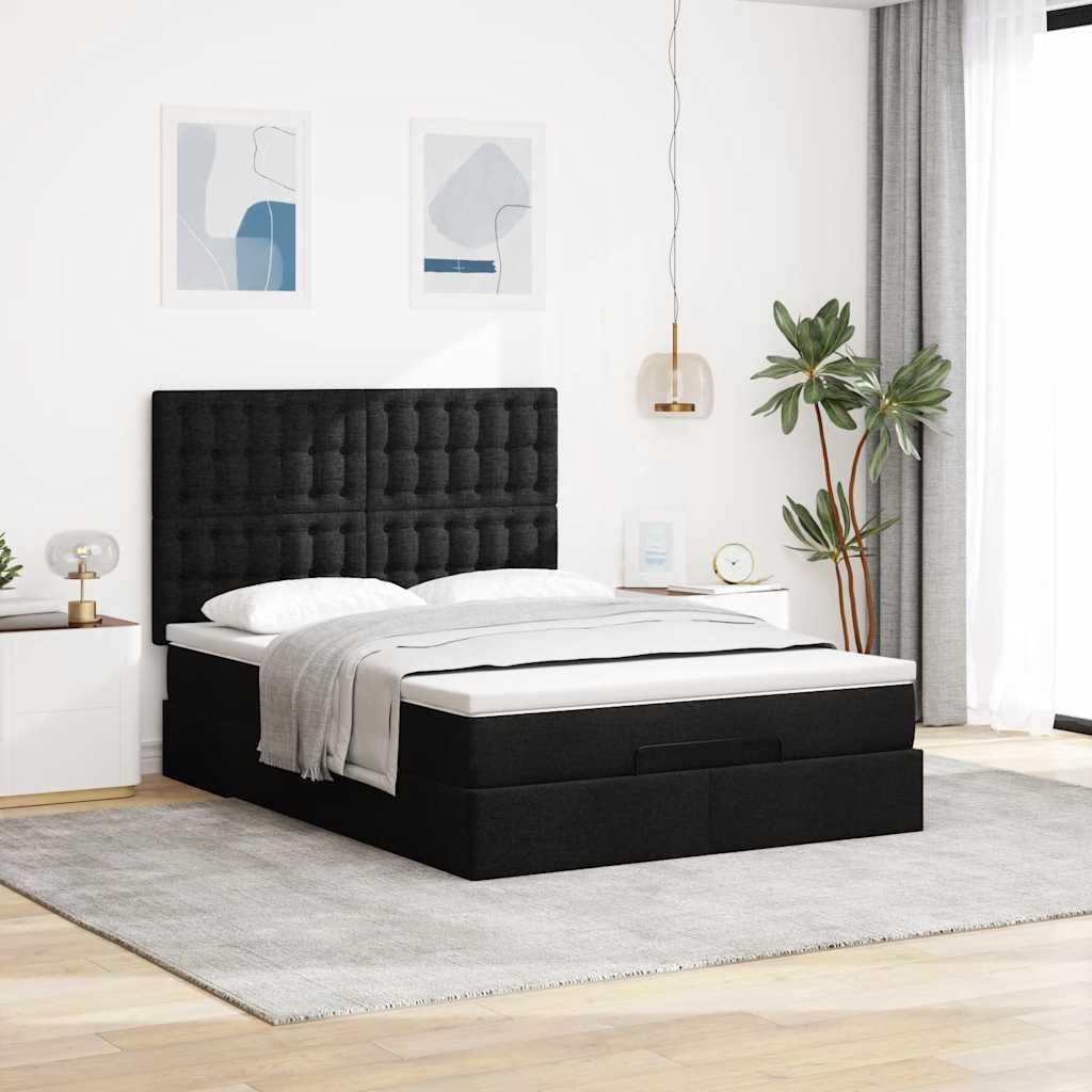 Οθωμανικό κρεβάτι με στρώμα & LEDs Μαύρο 140x190 cm Ύφασμα - Pakobazaar