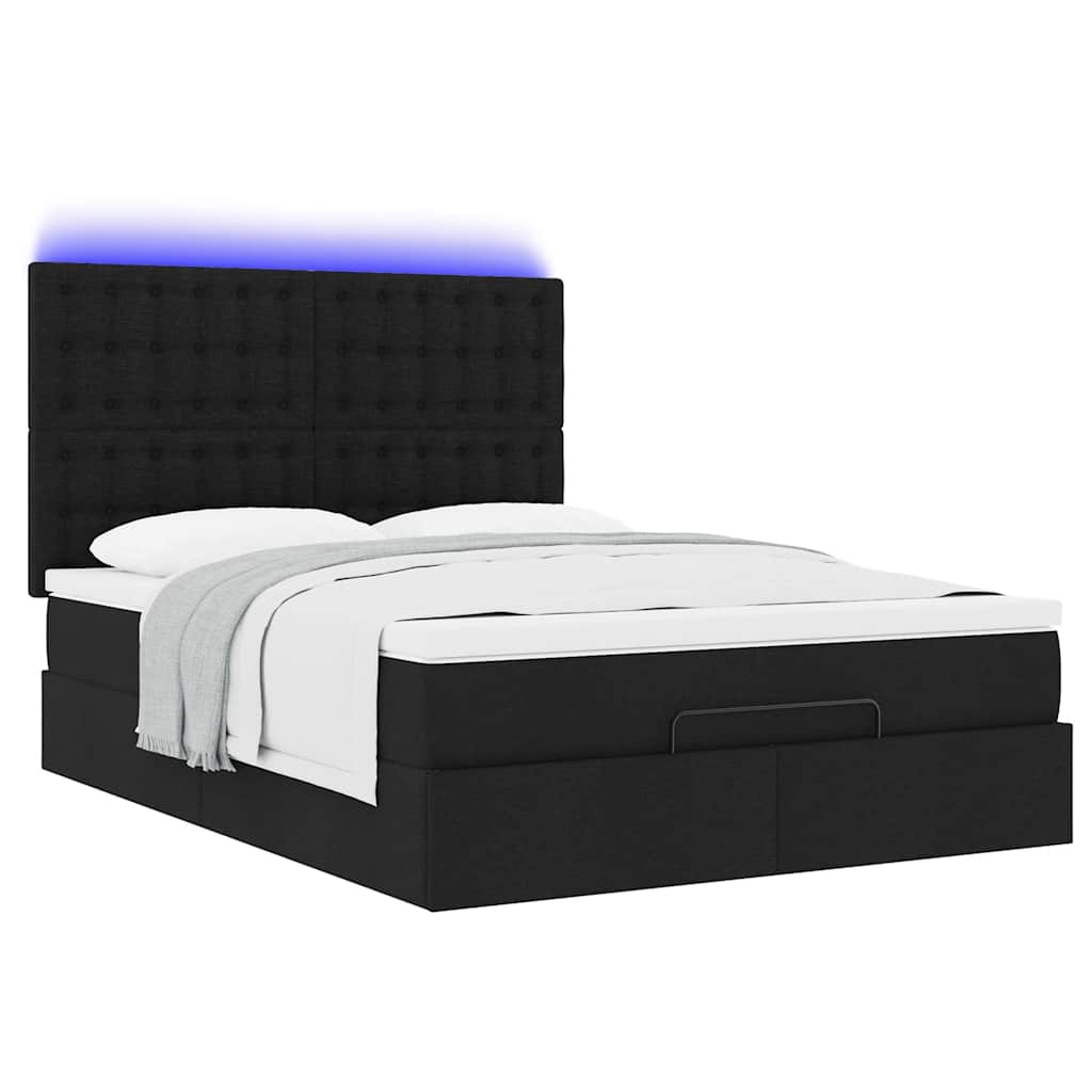 Οθωμανικό κρεβάτι με στρώμα & LEDs Μαύρο 140x190 cm Ύφασμα - Pakobazaar