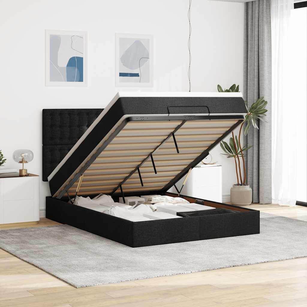 Οθωμανικό κρεβάτι με στρώμα & LEDs Μαύρο 140x190 cm Ύφασμα - Pakobazaar