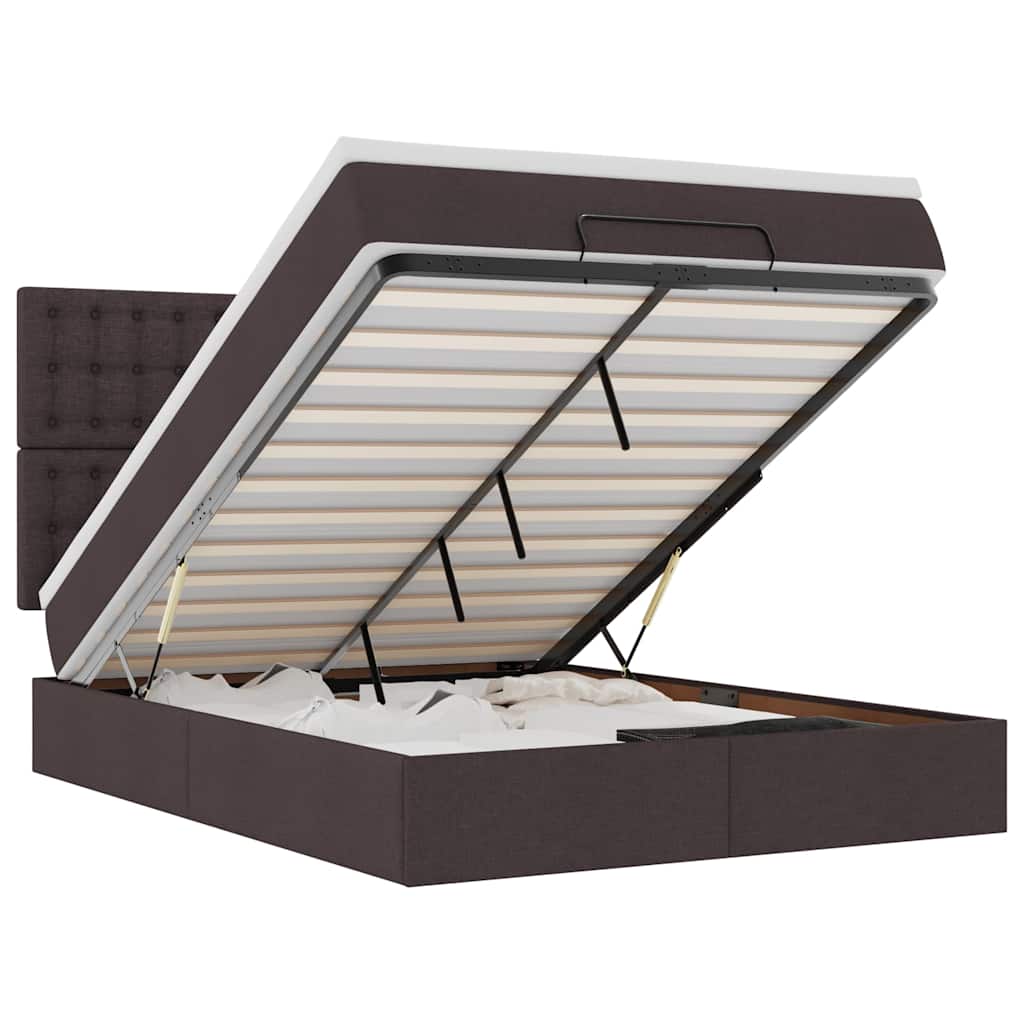 Οθωμανικό κρεβάτι με στρώμα & LEDs Σκούρο καφέ 140x190cm Ύφασμα - Pakobazaar