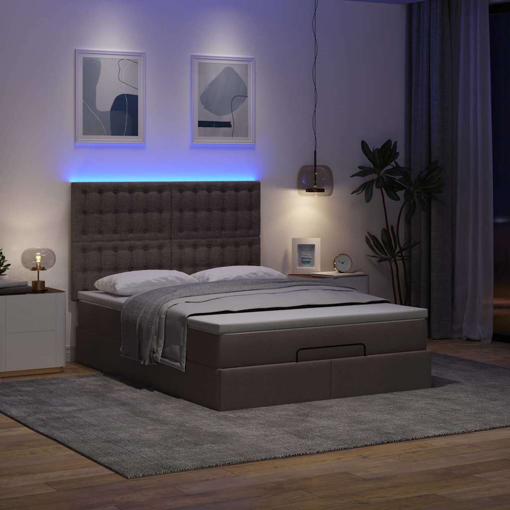 Οθωμανικό κρεβάτι με στρώμα & LEDs Σκούρο καφέ 140x190cm Ύφασμα - Pakobazaar