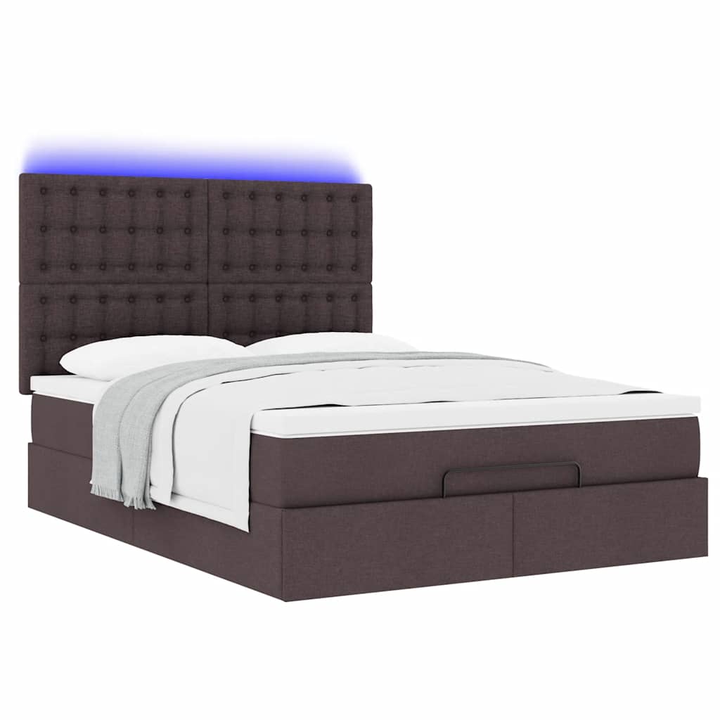 Οθωμανικό κρεβάτι με στρώμα & LEDs Σκούρο καφέ 140x190cm Ύφασμα - Pakobazaar