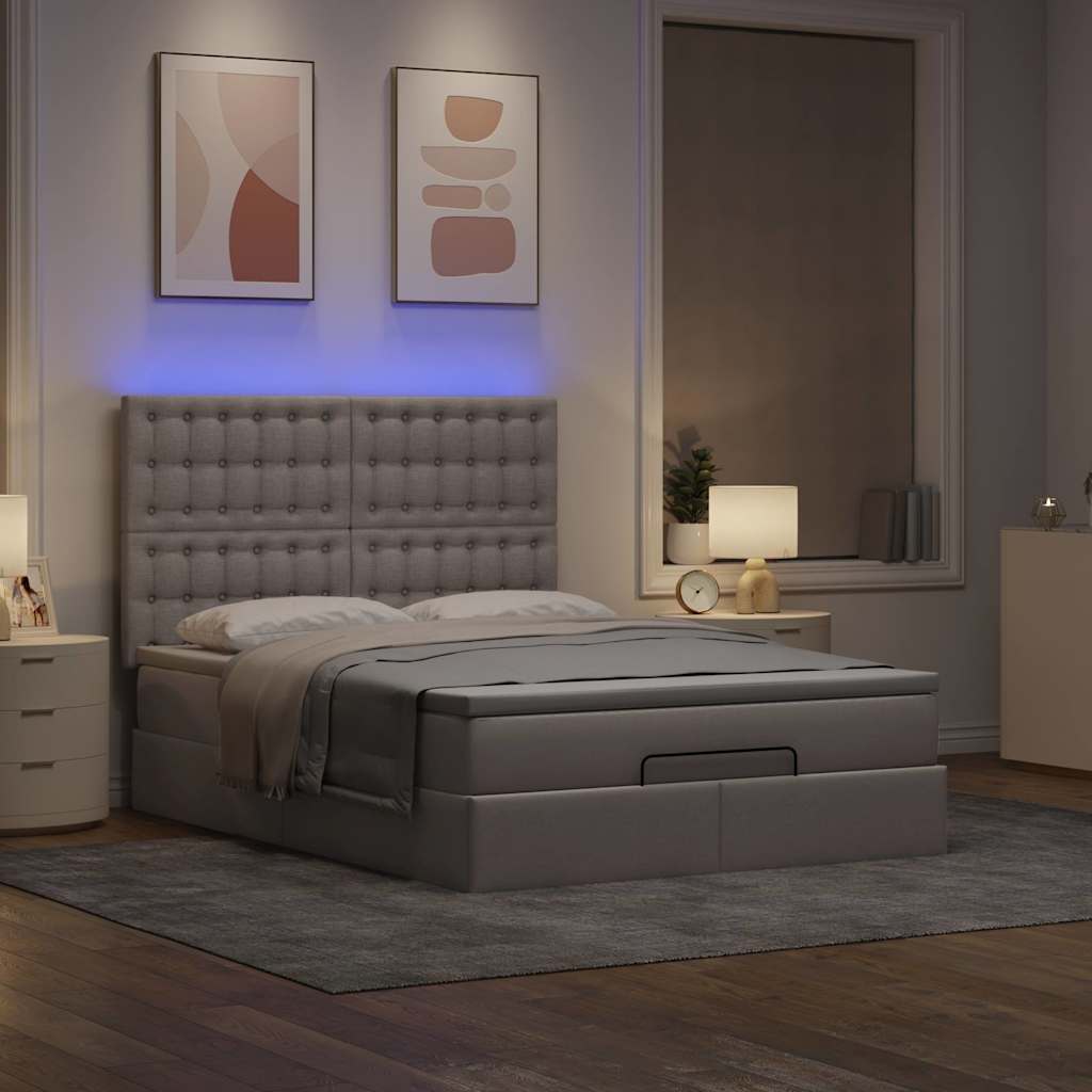 Οθωμανικό κρεβάτι με στρώμα & LEDs τεφρόχρουν χρώμα Ύφασμα