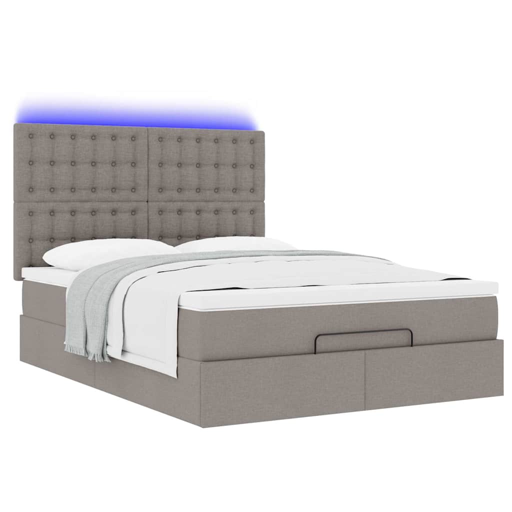 Οθωμανικό κρεβάτι με στρώμα & LEDs τεφρόχρουν χρώμα Ύφασμα