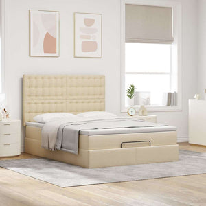 Οθωμανικό κρεβάτι με στρώμα & LEDs Cream 140x190cm Ύφασμα - Pakobazaar
