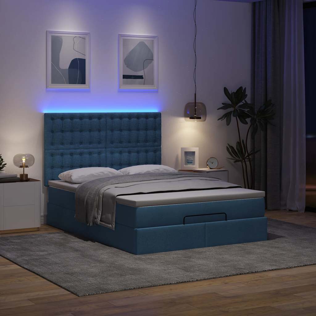 Οθωμανικό κρεβάτι με στρώμα & LEDs Μπλε 140x190cm Ύφασμα - Pakobazaar