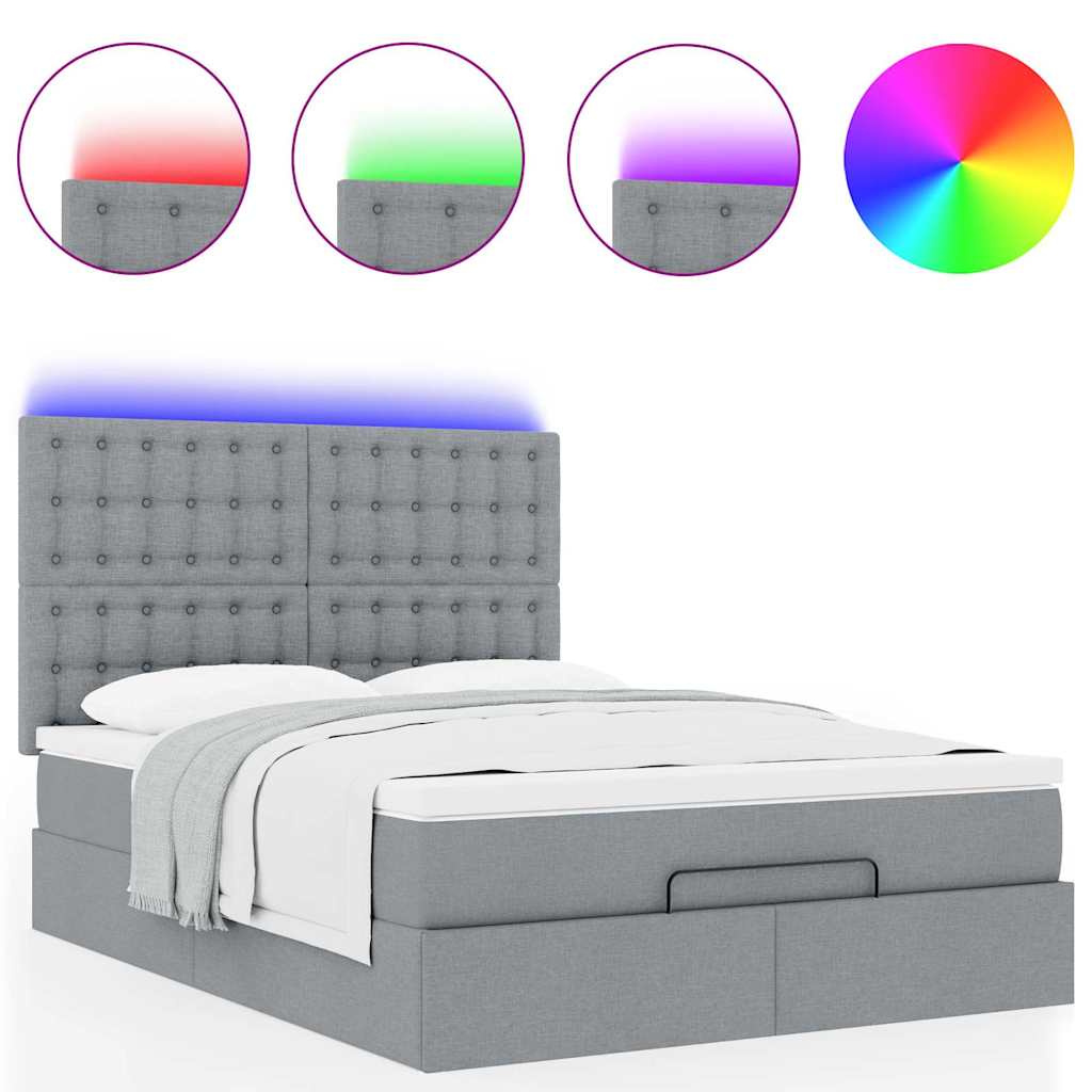 Οθωμανικό κρεβάτι με στρώμα & LEDs Ανοιχτό γκρι ύφασμα