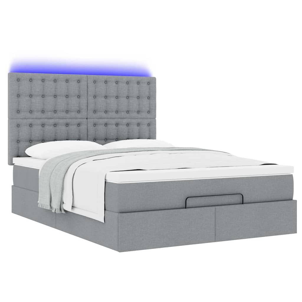 Οθωμανικό κρεβάτι με στρώμα & LEDs Ανοιχτό γκρι ύφασμα