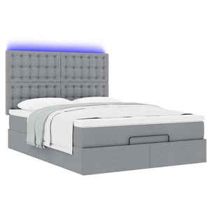Οθωμανικό κρεβάτι με στρώμα & LEDs Ανοιχτό γκρι ύφασμα