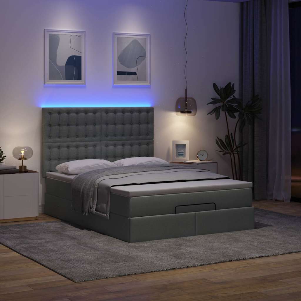 Οθωμανικό κρεβάτι με στρώμα & LEDs Σκούρο γκρι 140x200cm Ύφασμα