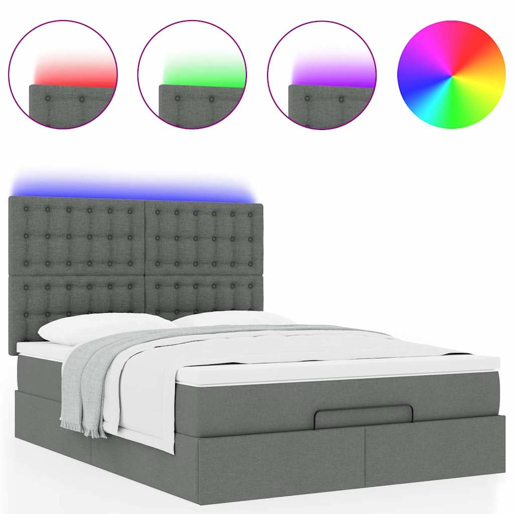 Οθωμανικό κρεβάτι με στρώμα & LEDs Σκούρο γκρι 140x200cm Ύφασμα