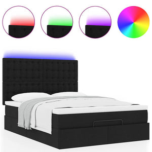 Οθωμανικό κρεβάτι με στρώμα & LEDs Μαύρο 140x200 cm Ύφασμα