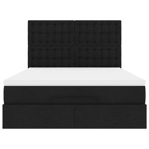 Οθωμανικό κρεβάτι με στρώμα & LEDs Μαύρο 140x200 cm Ύφασμα