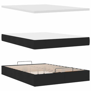 Οθωμανικό κρεβάτι με στρώμα & LEDs Μαύρο 140x200 cm Ύφασμα