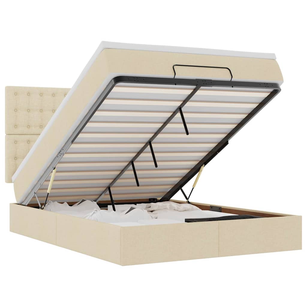 Οθωμανικό κρεβάτι με στρώμα & LEDs Cream 140x200 cm Ύφασμα - Pakobazaar