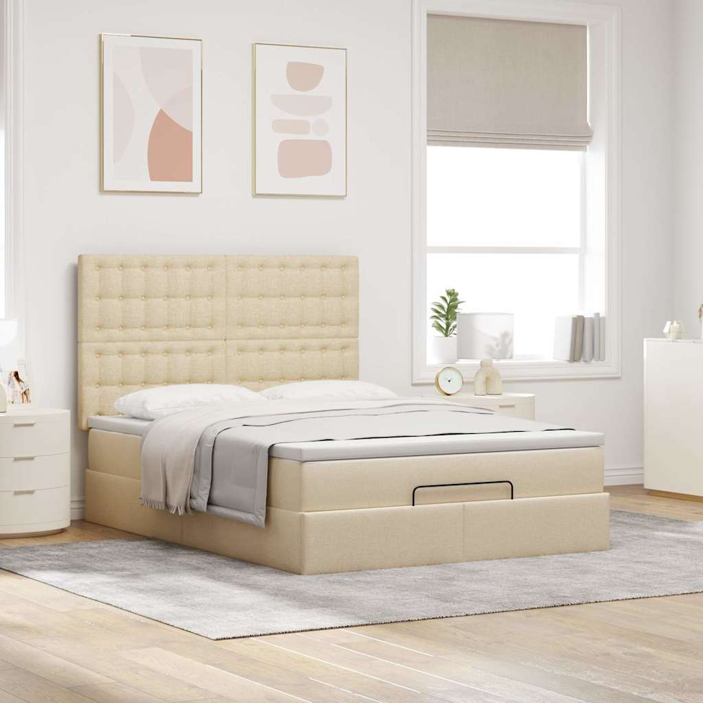 Οθωμανικό κρεβάτι με στρώμα & LEDs Cream 140x200 cm Ύφασμα - Pakobazaar