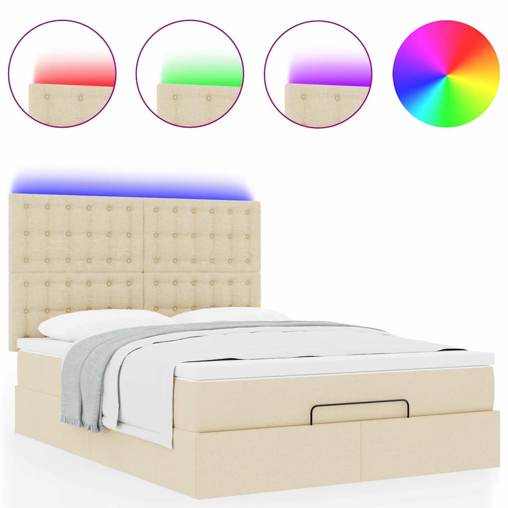 Οθωμανικό κρεβάτι με στρώμα & LEDs Cream 140x200 cm Ύφασμα - Pakobazaar