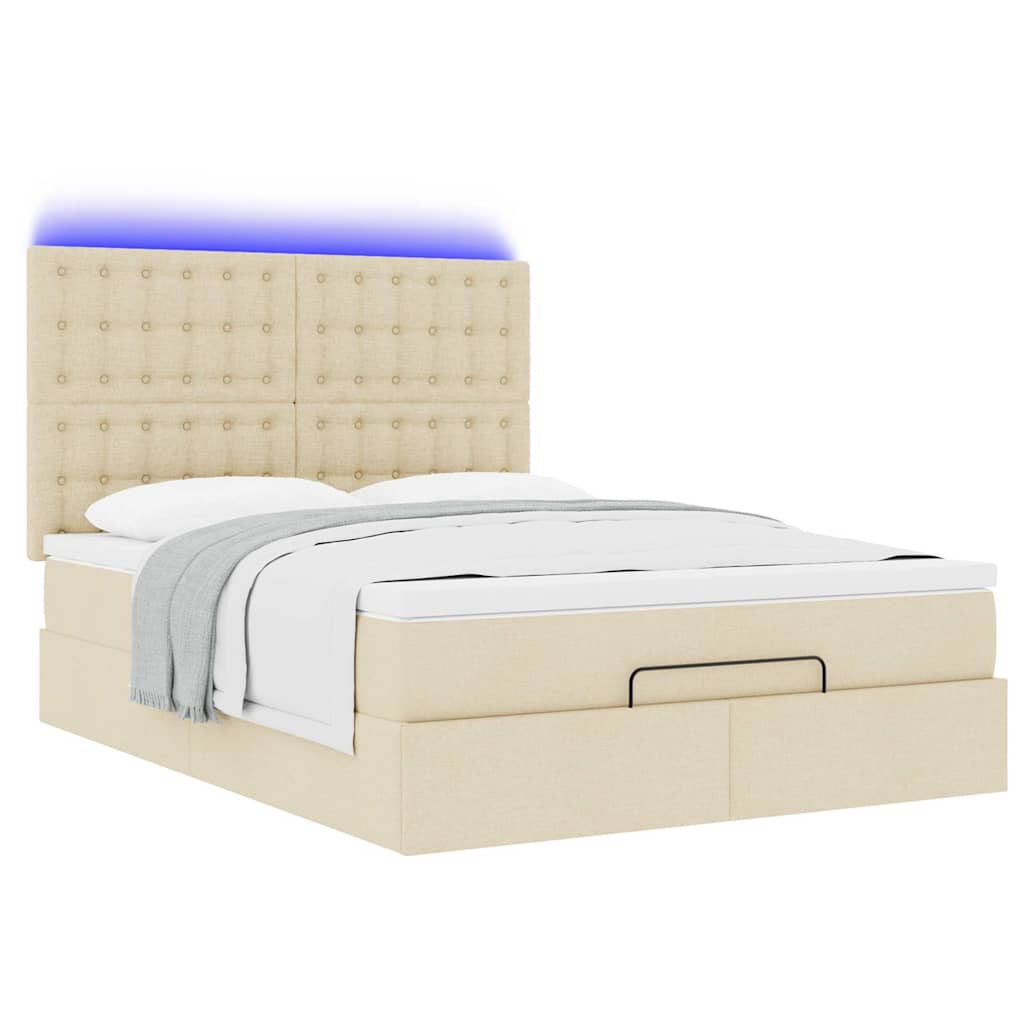 Οθωμανικό κρεβάτι με στρώμα & LEDs Cream 140x200 cm Ύφασμα - Pakobazaar